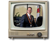 Mayor Jim Diodati on a Television screen