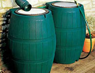 Rain barrels on a patio