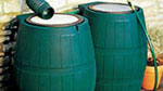 Rain barrels on a patio