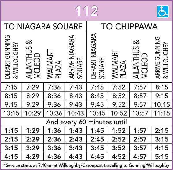 Route 112 Schedule