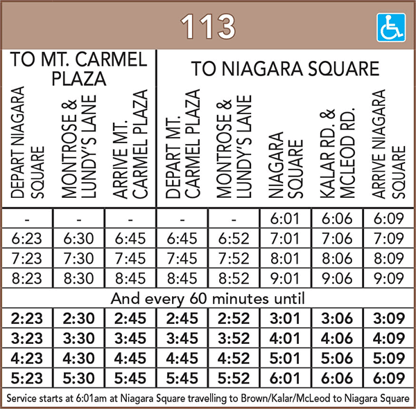 Route 113 Schedule