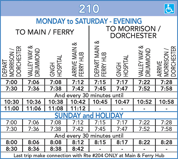 Route 210 Schedule
