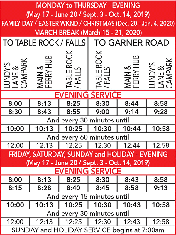 WEGO Red Evening Shoulder Season Schedule